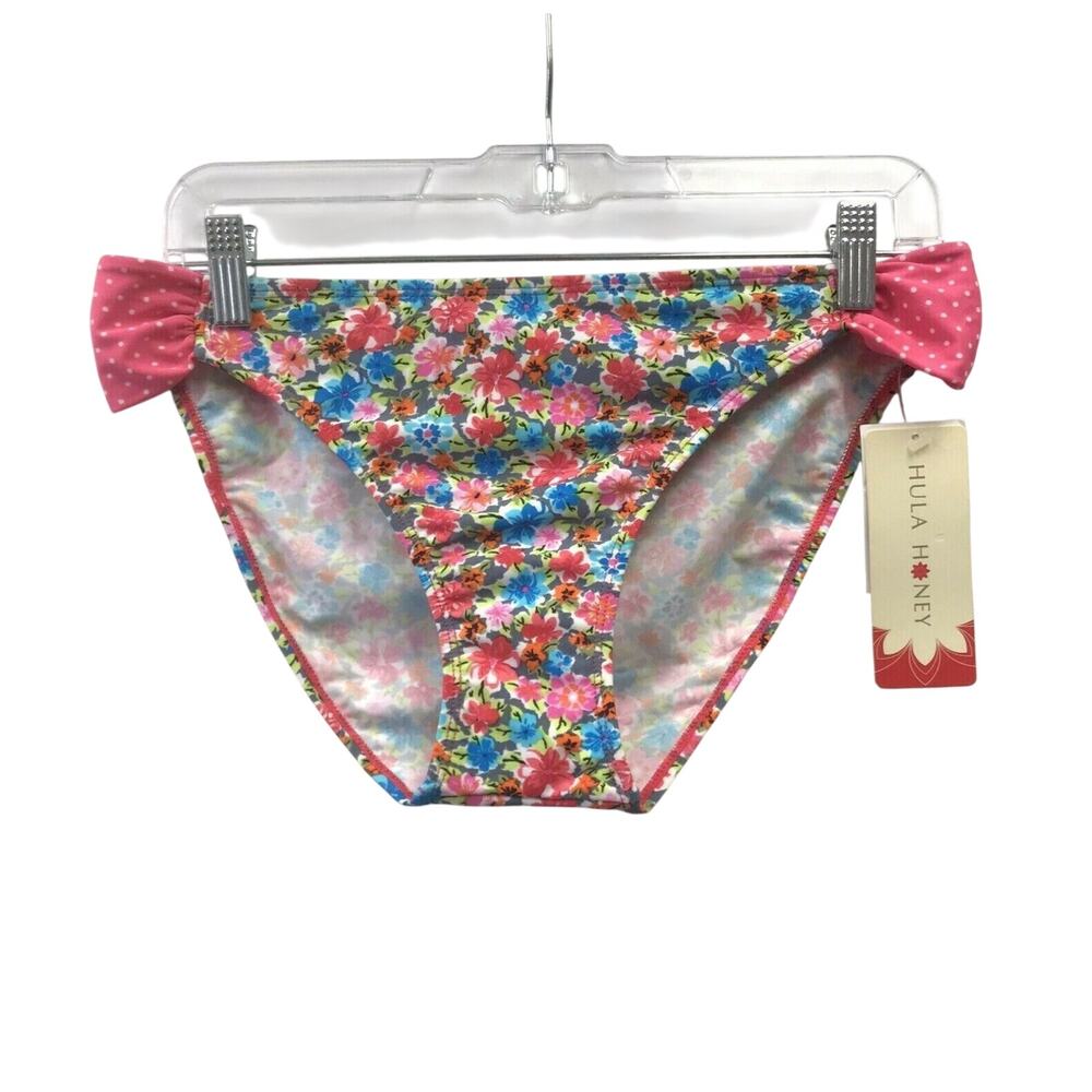 Hula Honey Bikini Womans XL Swim Suit Bottom Floral Pink White Gray Red Orange